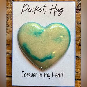 Hand Crafted Heart Pocket Hug - Green and Gold